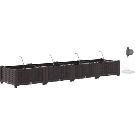 Ensemble de quatre jardinières de jardin, marron, 160 x 40 x 22 cm, en plastique. (1/5)