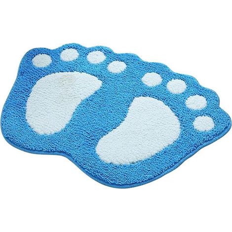 Tapis antidérapant et absorbant pour salle de bain, motif grands pieds, Caoutchouc, bleu, 40 x 60 cm (1/5)
