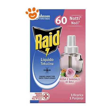 Raid Ricarica per Emanatore Elettrico Antizanzare Rosa e Sandalo (60 notti) - Confezione 1 Pezzo -