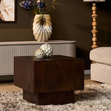 Table basse cube vintage en bois brun 56 cm ALMA (1/5)
