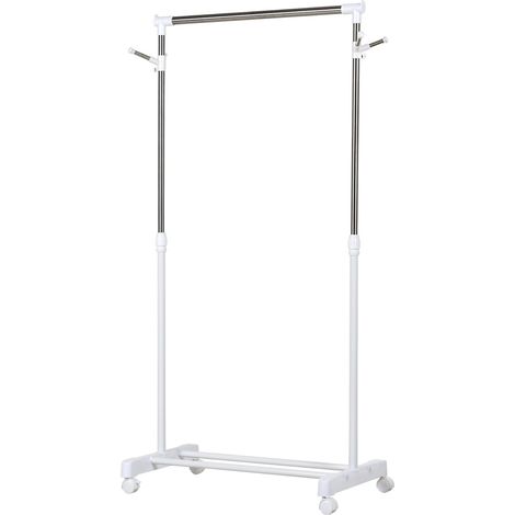 Stender Porta Abiti ad Altezza Regolabile 68,5x42x87-145 cm con Fondo Portaoggetti Argento e Bianco (1/5)