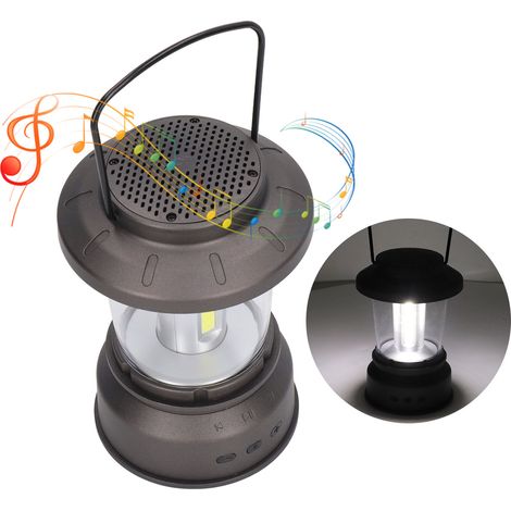 Enceinte Bluetooth extérieure avec lumière rétro, 2 modes d'éclairage, alimentation USB, étanche IP65, lanterne de camping avec musique Bluetooth et lumière blanche. (1/5)