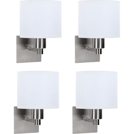 FORLIGHT LYON (4 pezzi) Lampada da parete per camera da letto in nichel satinato con paralume in tessuto bianco. (1/5)