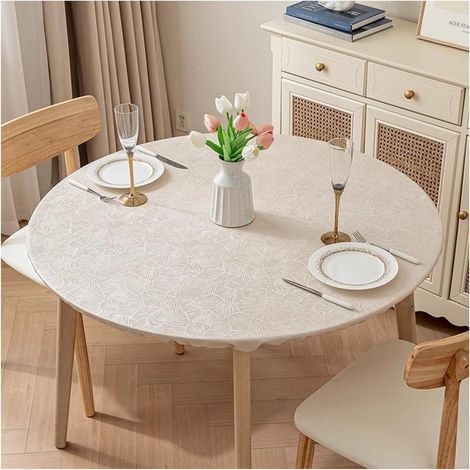 Nappe ronde 140cm Beige Imperméable & Anti-taches Polyester