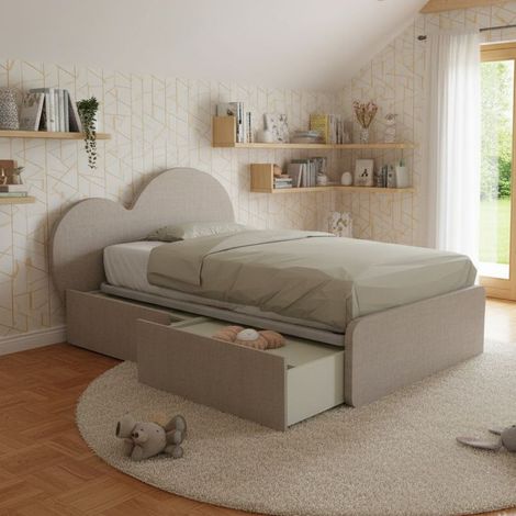 Letto a cuore 1 piazza e mezza con cassettoni - 120x190 cm - Made in Italy - Effetto tessuto