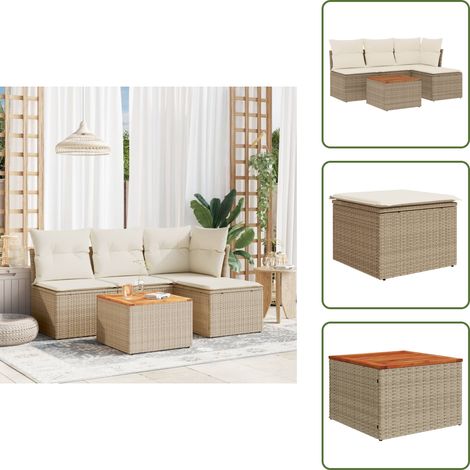 5-tlg. Garten-Sofagarnitur mit Kissen Beige Poly Rattan - Gartenmöbel - Esszimmergarnituren - Outdoor Möbel - Lounge Set - Rattan Gartenmöbel (1/5)