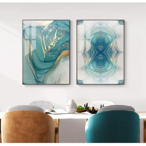 Bleu toile peinture moderne maison abstraite or affiche et impression mur Art photo pour salon décoration,50x70cmx3 (1/4)