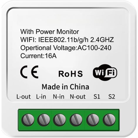 Interrupteur intelligent 16A AC100-240V – appli, Google Home/Yandex, 2 voies (1/5)