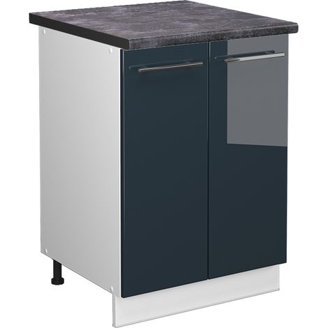 Meuble bas de cuisine Fame-Line, Bleu foncé brillant, 60 cm, PT Anthracite, Vicco