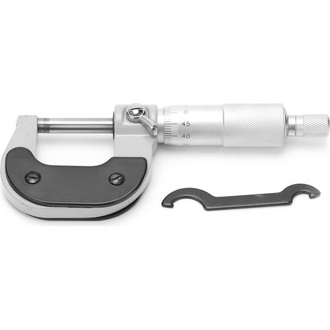 Micromètre de mesure de diamètre extérieur, jauge spirale en acier au chrome-vanadium, clé incluse, 0-25 mm (1/5)