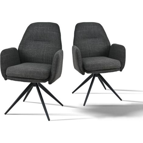 Bon Furni Tela Silla de comedor Antracita, Set de 2, giratoria 360°, ergonómica con alta elasticidad y reposabrazos