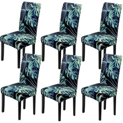 Housse de Chaise 6 pièces Couverture de Chaise Extensible Amovible Lavable Moderne Dossier Haut Housses de Chaises pour Salle à Manger Hôtel Mariage Décor(Feuilles Bleues,6 PCS) (1/5)