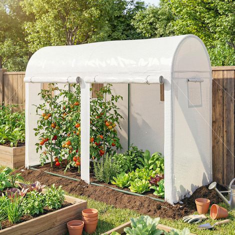 Serre de jardin – Petite serre de balcon en bâche PE. châssis acier. portes et fenêtres roulantes. dimensions 300 x 100 x 200 cm. blanc – Culture protégée (1/5)