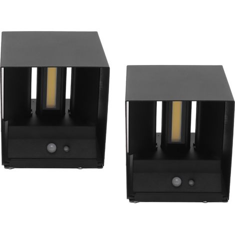 Set mit 2 LED-Wandleuchten (6 W) mit Magnetfuß und Bewegungsmelder, quadratisch, warmweißes Licht, nach oben und unten gerichtet, für den Innenbereich, z. B. Flure, schwarz (1/5)