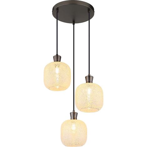 Pendelleuchte, Wohnzimmerlampe Metall schwarz-chrom höhenverstellbar Glas H120cm