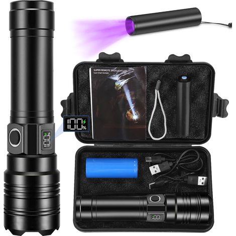 Lampara De Mano - 5000 Lm - Zoom Ajustable - 5 Modos - Impermeable Ip67 - Bateria Recargable Usb-C 5000 Mah - Pantalla Lcd - Con Lampara Uv Mini (1/5)