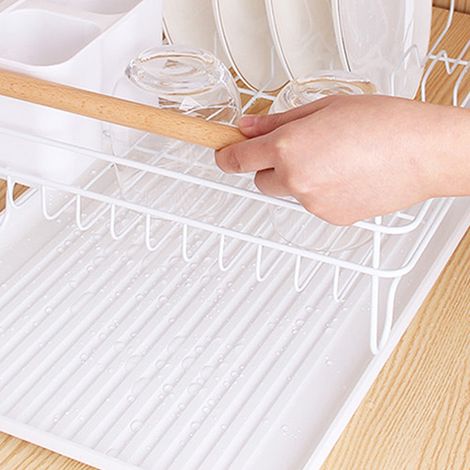 Abtropfgestell für Geschirr, einlagig, wasserdicht, Besteckablage, Tischablage, weiß (1/5)