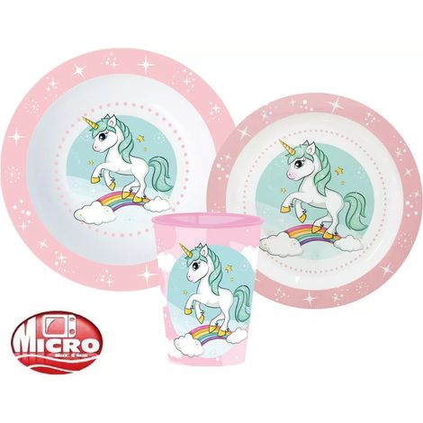 Juego de vajilla UNICORNIO: plato, tazón y taza, libre de BPA. (1/2)
