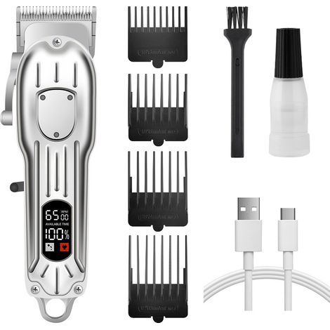 Tondeuse à cheveux électrique professionnelle rechargeable USB pour hommes avec écran LCD numérique argentée (1/4)