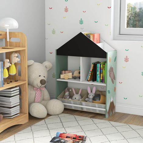 Organizador Infantil Estantería para Juguetes con Estantes Abiertos y 2 Cajas Extraíbles 62,4x26,5x90 cm Verde (1/5)