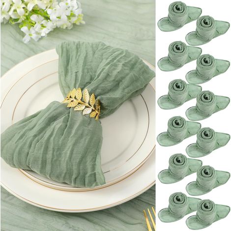 Serviettes en tissu gaze, vert, 50 x 50 cm, serviettes de table plissés, serviettes polyvalentes, pour dîner, mariage, fête, décoration de la maison, 12 pièces (1/5)