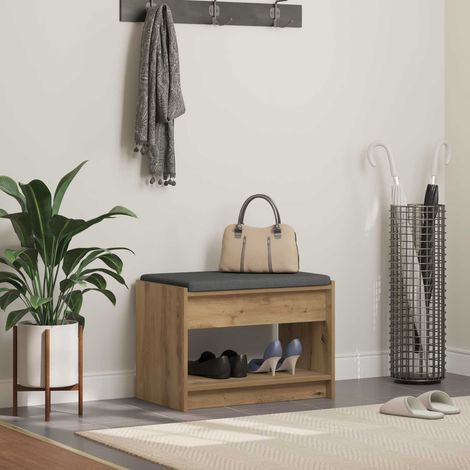 vidaXL  Hall Bench  with Cushion with Shelf Artisan Oak 63 x 38 x 45 cm