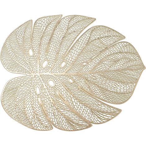 Placemat - PVC Imperméable et Résistant aux Graisses - Forme Tortue avec Découpe Feuille - Isolation Thermique - 46 x 37 cm - Or (1/5)
