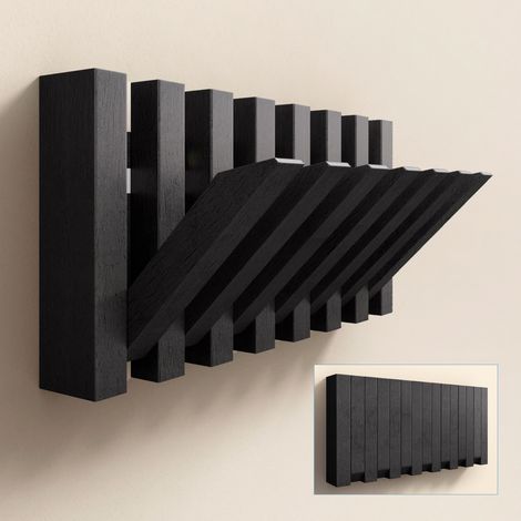 doporro Garderobenhaken, Kleiderhaken Wand mit 7 Haken für Jacken, Garderobenleiste für Flur und Garderobe, moderne Wandgarderobe aus Holz, Matt Schwarz (1/5)