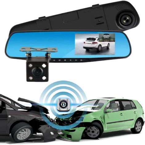 170° Weitwinkel-Dashcam für Auto, Wohnmobil. Wasserdichte Front- und Rückkamera Full HD 1080P DVR Dashcam. Verbundener Rückspiegel mit Rückfahrradar, Einparkhilfe