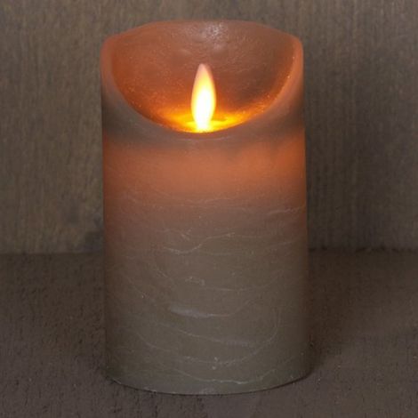 LED-Kerze/Säulenkerze – 2er-Set – Taupe – H 12,5 x D 7,5 cm – Wachs – Bewegliche Flamme (1/3)