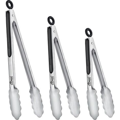 Lot de 3 pinces de cuisine en acier inoxydable - 17,8 cm, 22,9 cm et 30,5 cm - Pinces alimentaires verrouillables en métal pour cuisine, service, barbecue, grill - Poignée antidérapante (1/5)
