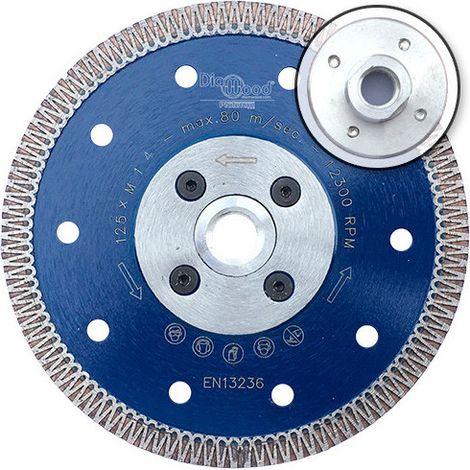 Diamwood – Disque diamant turbo croisé 125 mm – Flasque M14 – Hauteur 8,5 mm – Épaisseur 1,3 mm – Pour grès, céramique, marbre, granite (1/3)