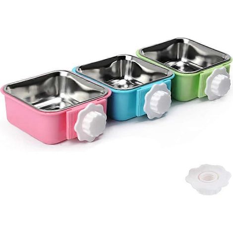 Gamelle pour chien en cage, gamelles amovibles en acier inoxydable pour eau et nourriture, gamelles pour cage d'animal de compagnie (1/4)