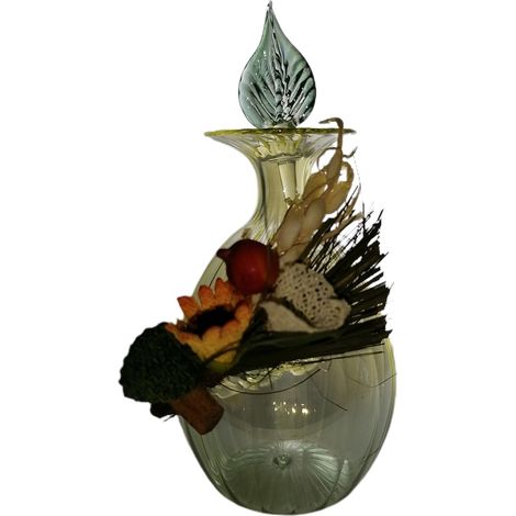 bottiglia in vetro soffiato e fiore boccetta profumo con tappo made in Italia da collezione particolare vintage moderno (1/5)