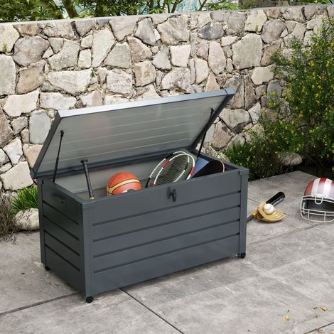 Coffre de rangement extérieur, coffre de jardin, coffre à coussins, résistant aux intempéries, 4 roues, 100 x 62 x 65 cm, gris foncé (1/4)
