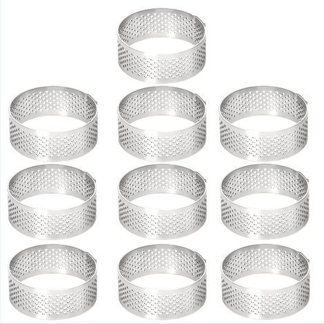 Ensemble de 10 cercles à pâtisserie en acier inoxydable - Cercles de 5 cm de diamètre - Cercles à mousse perforés - Moules à gâteaux et desserts - Convient pour gâteaux, mousses, tartes, quiches (1/5)