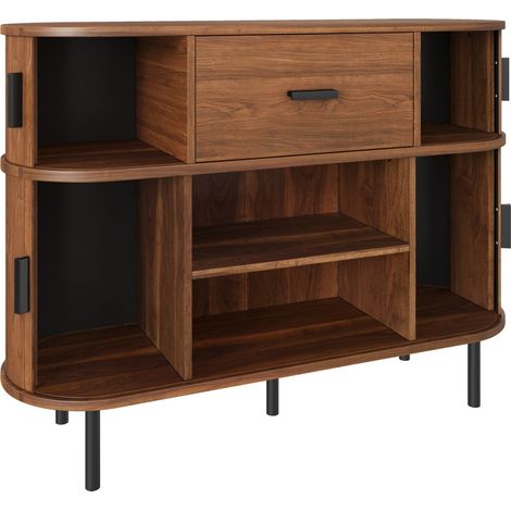 Credenza a due livelli con ante scorrevoli e cassetto, finitura noce, MODENUIT (1/5)
