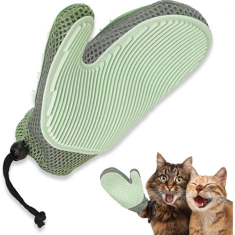 Gants de toilettage pour animaux, gants brosses pour chats, gants brosses double face douces pour enlever les poils d'animaux, gant anti-poils pour nettoyer canapé et tapis (vert) (1/5)
