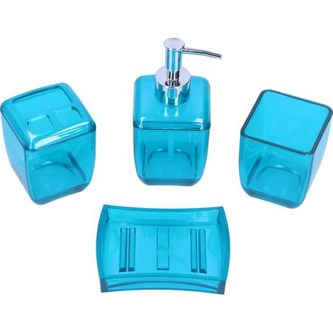 Ensemble de salle de bain 4 pièces : distributeur de savon, porte-brosse à dents, gobelet et porte-savon. (1/5)