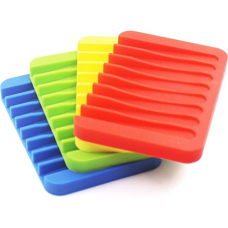 MINKUROW 4 Pezzi Portasapone In Silicone Cascata Portasapone Colorato Portasapone Per Doccia Bagno Cucina - Rosso, Verde, Giallo, Blu (1/5)