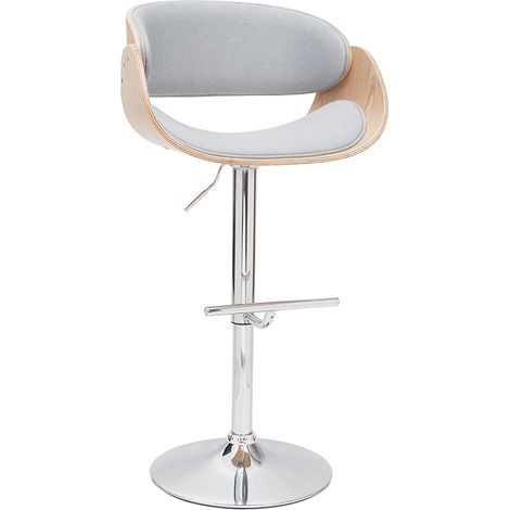 Hocker Design höhenverstellbar in hellgrauem Stoff und hellem Holz BENT (1/5)