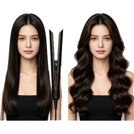 Haarbürste, 2-in-1 Styling-Werkzeug, Intelligente Temperaturregelung, Schwarz (1/2)