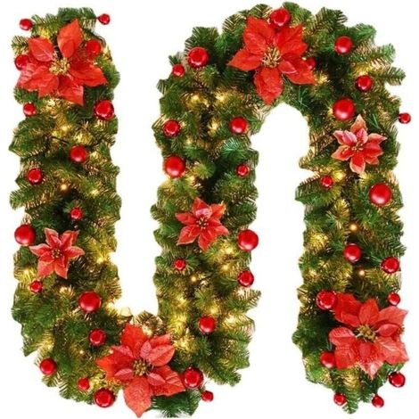 270 cm lange LED-Weihnachtsgirlande, Lichterkette für den Weihnachtsbaum, Weihnachtskranz mit LEDs, zur Dekoration von Türen, Kaminen, Treppen, Partys und als grüne Innendekoration (1/4)
