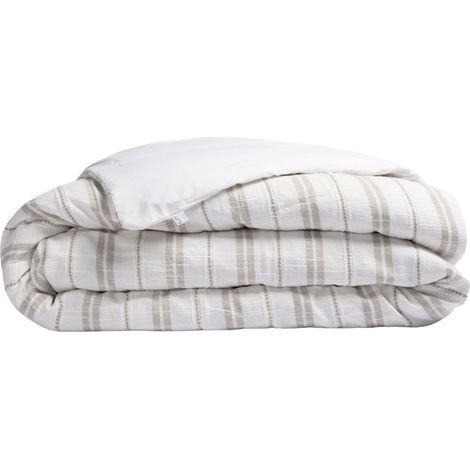 Housse de couette 260x240cm coton tissage texturé coloris blanc rayé beige - TITOUAN