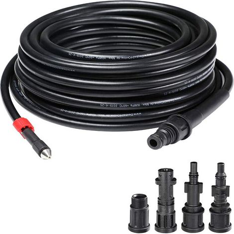 Sonde de débouchage pour Tuyau Haute Pression 15 m, système Anti-Pliage, connecteur intérieur en cuivre revêtement en PVC, résistance maximale 160 Bars avec 4 adaptateurs