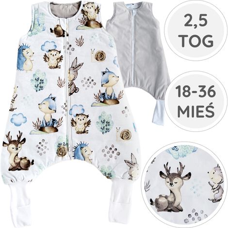 BabyU, sacco a pelo isolante con calzini per le gambe, doppia cerniera, 2.5 TOG, 18-36 mesi (1/5)