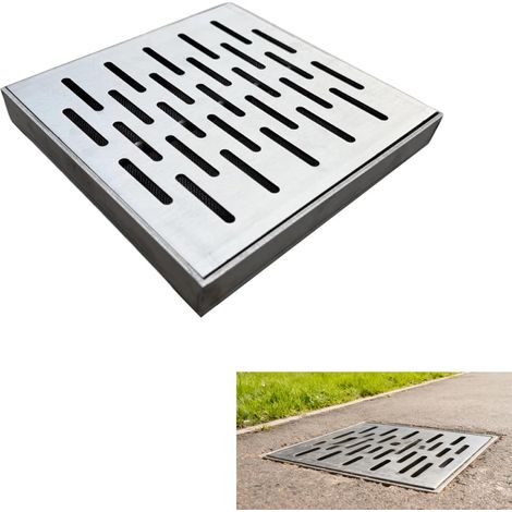 1 grille drainage carrée inox 201 antidérapante 25×25cm avec cadre pour cour (1/4)