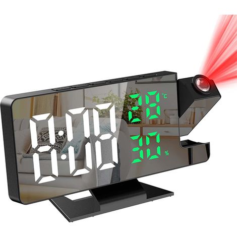 Horloge Réveil à Projection - Affichage Numérique Grand Écran - Projection 180° sur Plafond ou Mur - Affichage Température et Humidité - Prise USB - Fonction Snooze - 12/24 Heures - 1 Pièce (1/5)