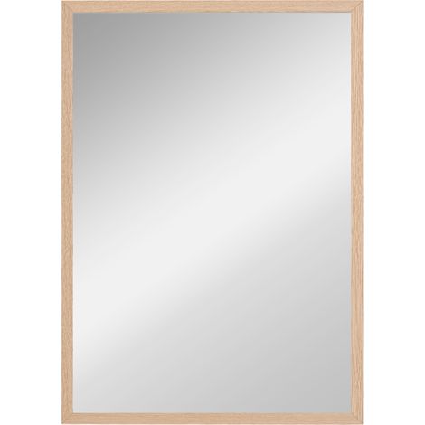 Miroir mural rectangulaire 50 x 70 cm avec 4 crochets, cadre MDF naturel, pour salle de bain et chambre (1/5)
