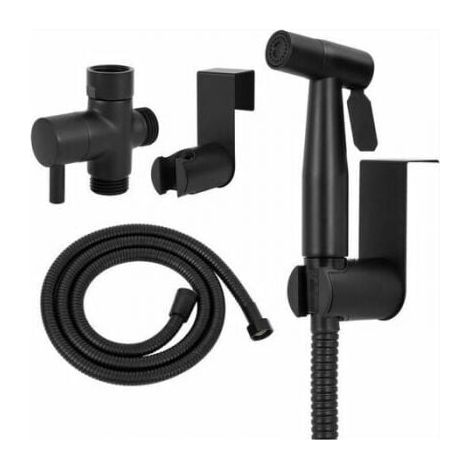 Kit completo de bidé para inodoro negro, kit de bidé para inodoro, rociador para higiene personal diaria, cabezal de ducha para inodoro con manguera, negro (1/4)